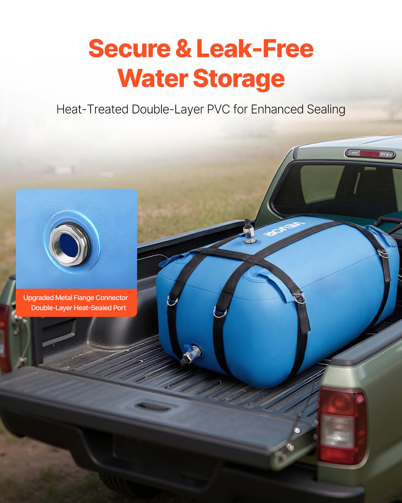 Secure & Leak-Free Water Storage

Heat-Treated Double-Layer PVC for Enhanced Sealing

Upgraded Metal Flange Connector Double-Layer Heat-Sealed Port
