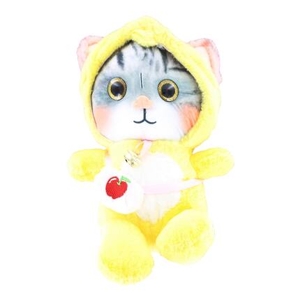 Front. Puka Creations - 3D Lovely Cat 10 Inch Plush Collectible | Yellow - Yellow.