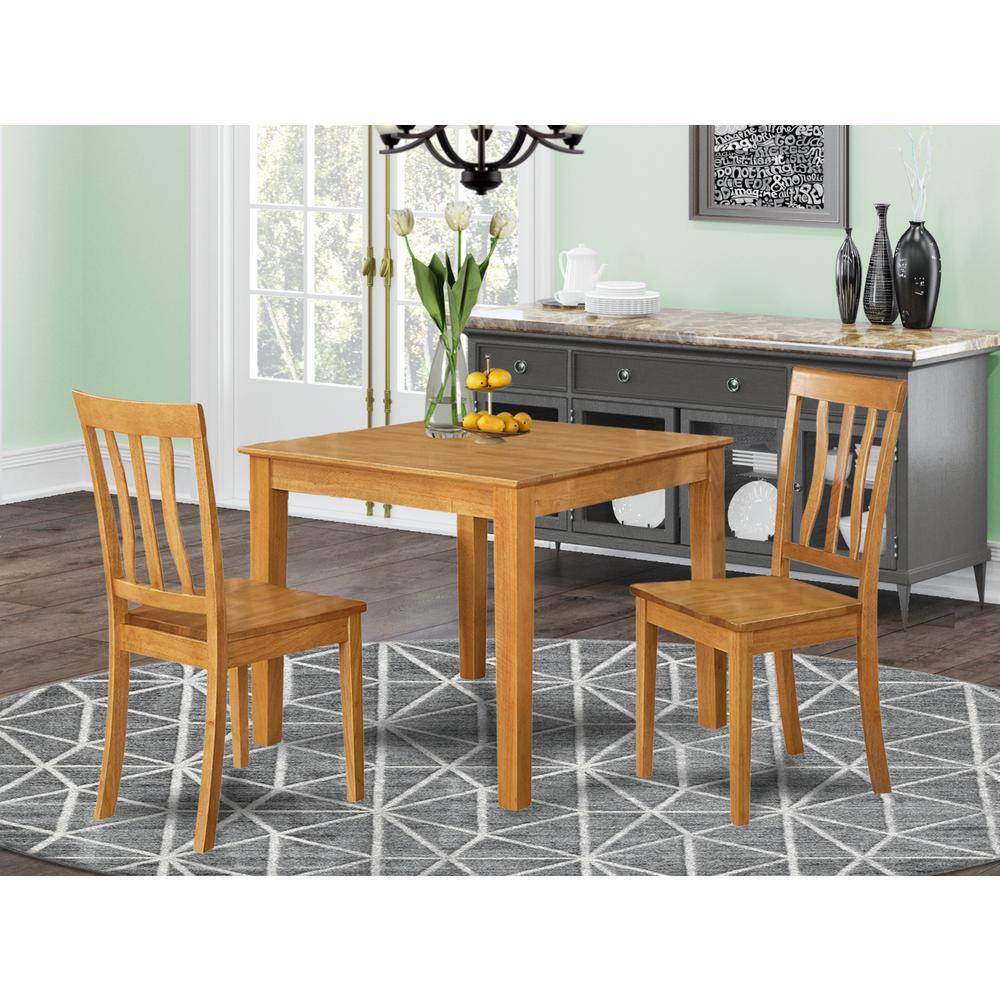 Back. East West Furniture - 3 Pc small Kitchen Table and Chairs set -square Kitchen Table and 2 Dining Chairs - Oak.