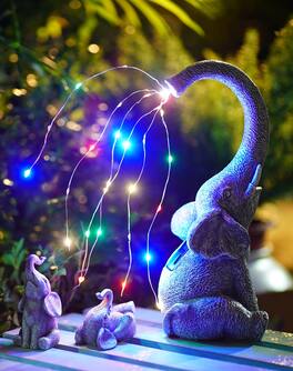 Alchemy Casas - Garden Elephant Statue Outdoor - Solar Watering Lights For Yard Patio And Pathway Decor Ideal Gardening Gifts