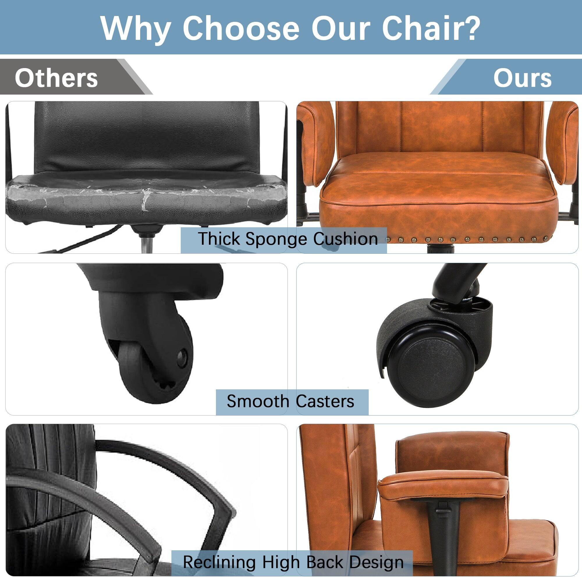 Why Choose Our Chair?

Others Ours

- Thick Sponge Cushion
- Smooth Casters
- Reclining High Back Design