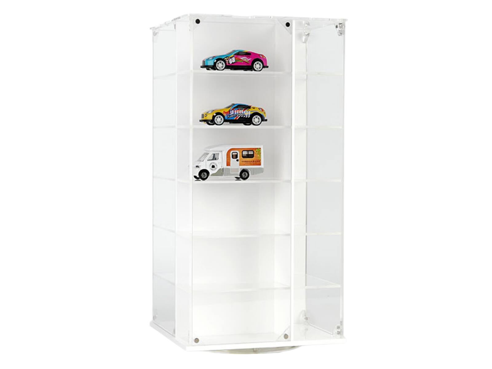 Alt View 2. Mijo Exclusives - Acrylitower Showcase 24 Car Display Desktop Spinner with Cover White "Mijo Exclusives" for 1/64 Scale Models.