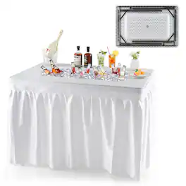 Gymax - 4FT Folding Ice Bin Table Outdoor Ice Cooler Table w/ Matching Skirt Party BBQ - White