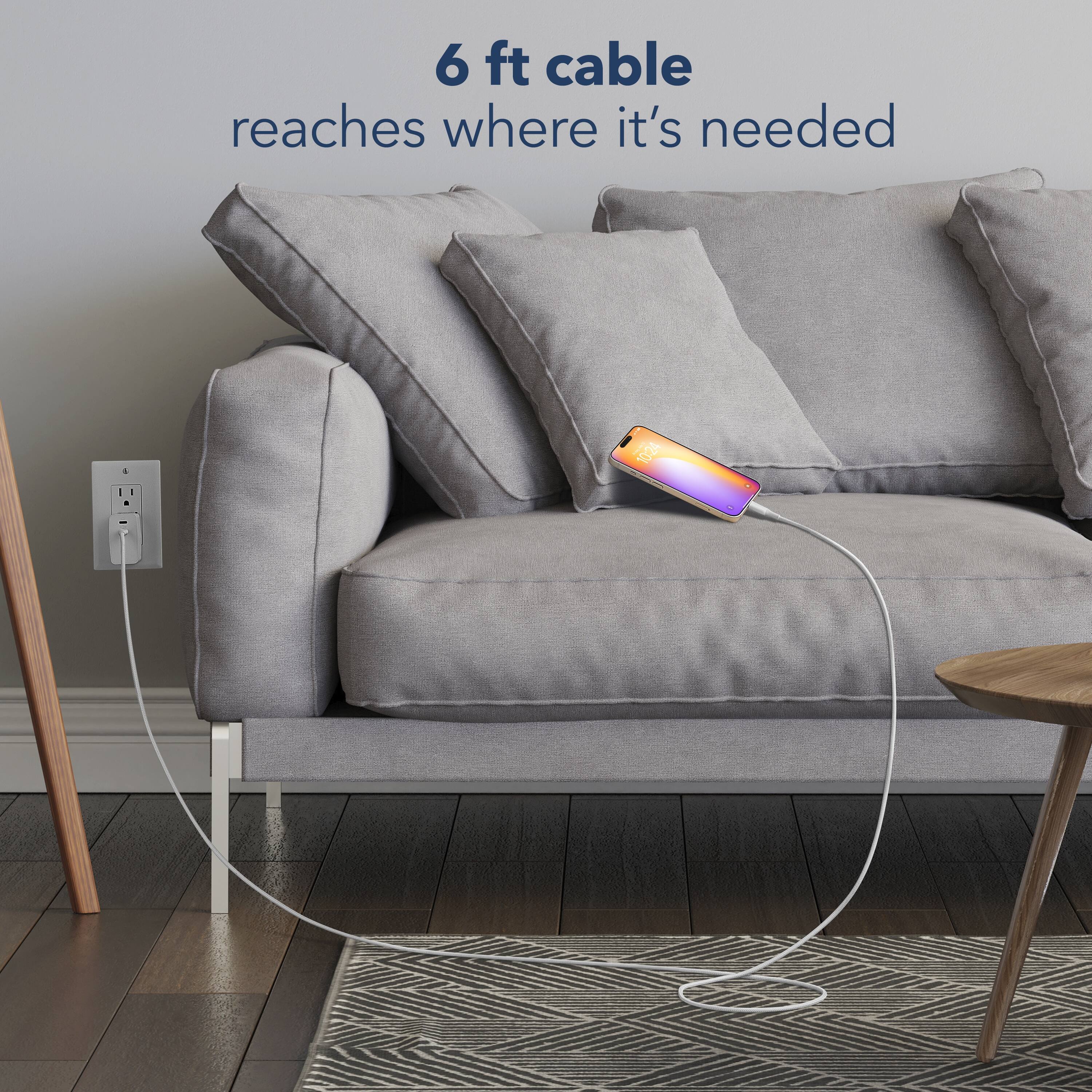 6 ft cable reaches where it's needed.