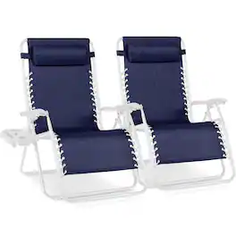 Best Choice Products - Set of 2 Extra Wide Zero Gravity Lounge Chair Recliners w/ Cup Holder - Navy/White