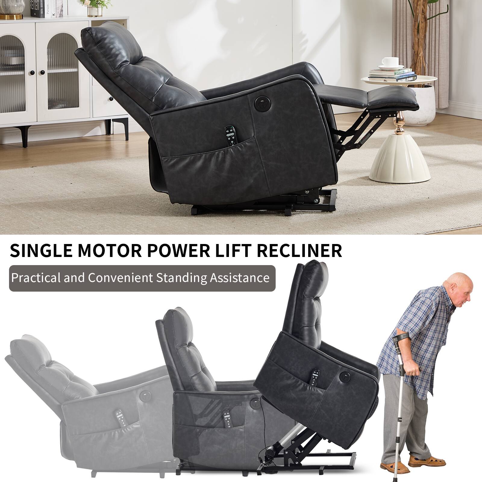 SINGLE MOTOR POWER LIFT RECLINER  
Practical and Convenient Standing Assistance