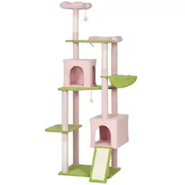 Pawhut - Flower Cat Tree, 74" Large Cat Tower with Metal Frame Hammock, Scratcher Ramp, 3 Scratching Posts, 2 Condos, Perches - Pink