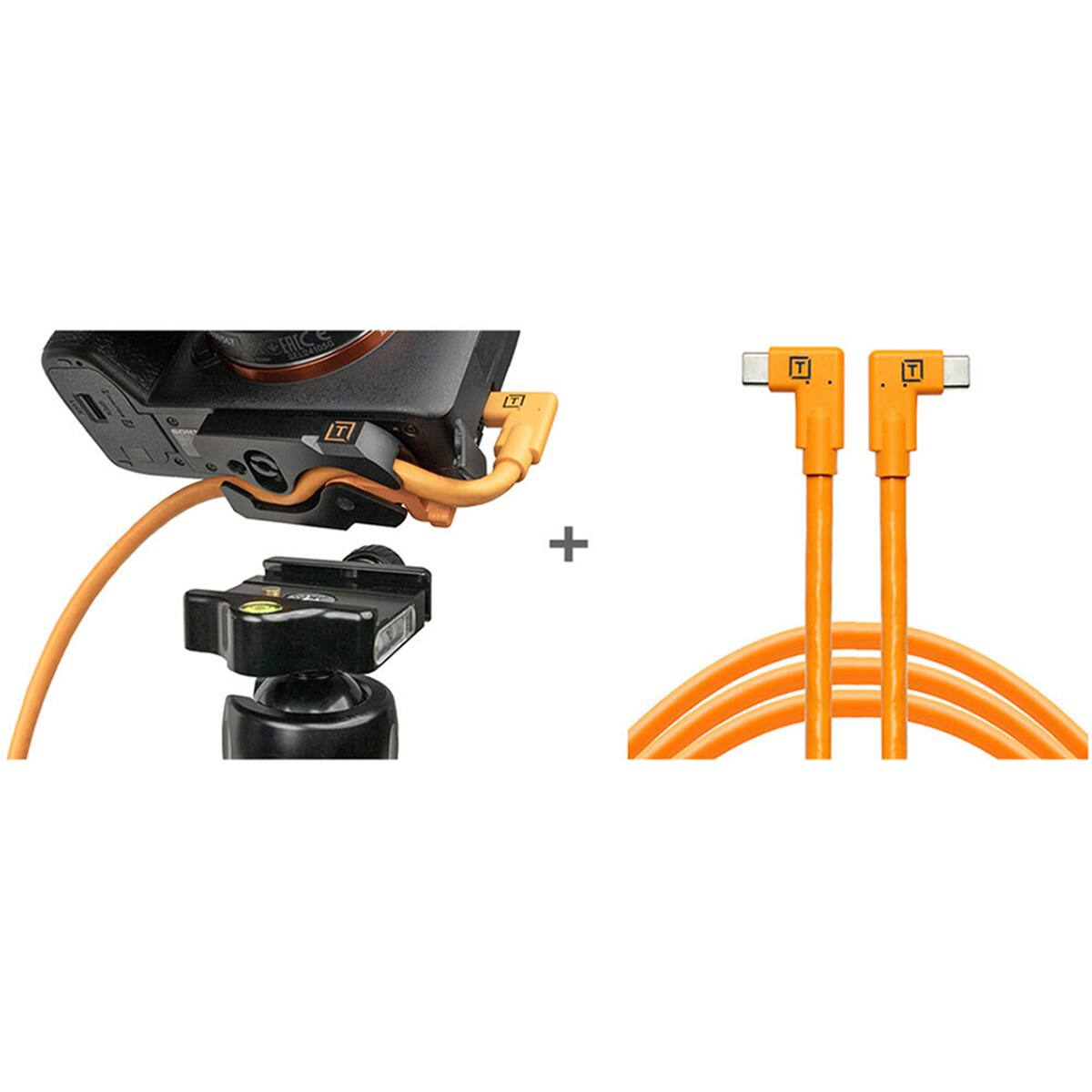Alt View 1. Tether Tools - Tether Tools TetherGuard LeverLock Plate and TetherPro 15' USB-C Dual Right Angle Cable, High-Visibility Orange.