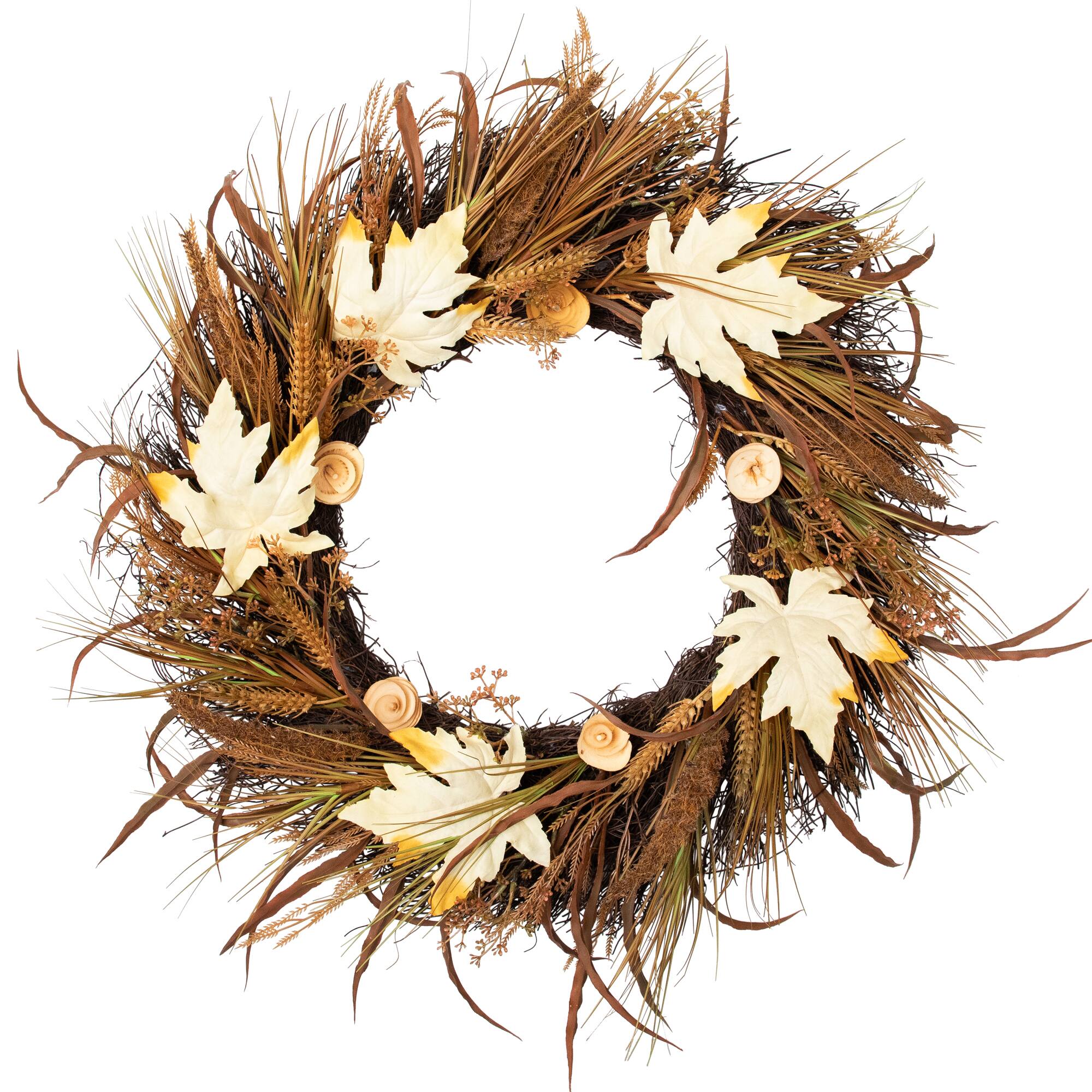 Northlight Cattail and Wheat Twig Artificial Fall Harvest Wreath 24 ...