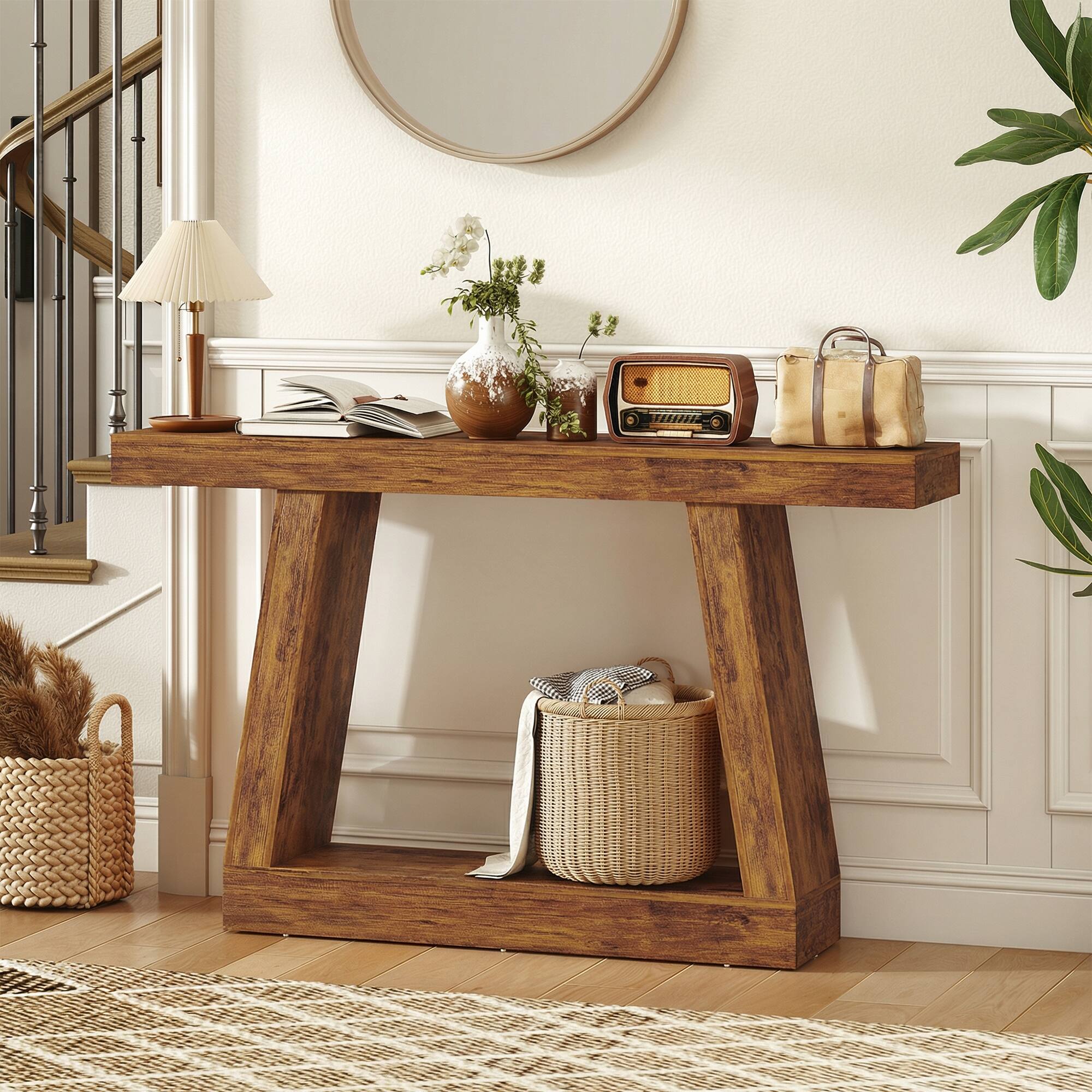 Alt View 1. Homcom - Farmhouse Console Table, 2-Tier Entryway Table with Storage for Hallway, Living Room, Behind Couch - Dark brown.