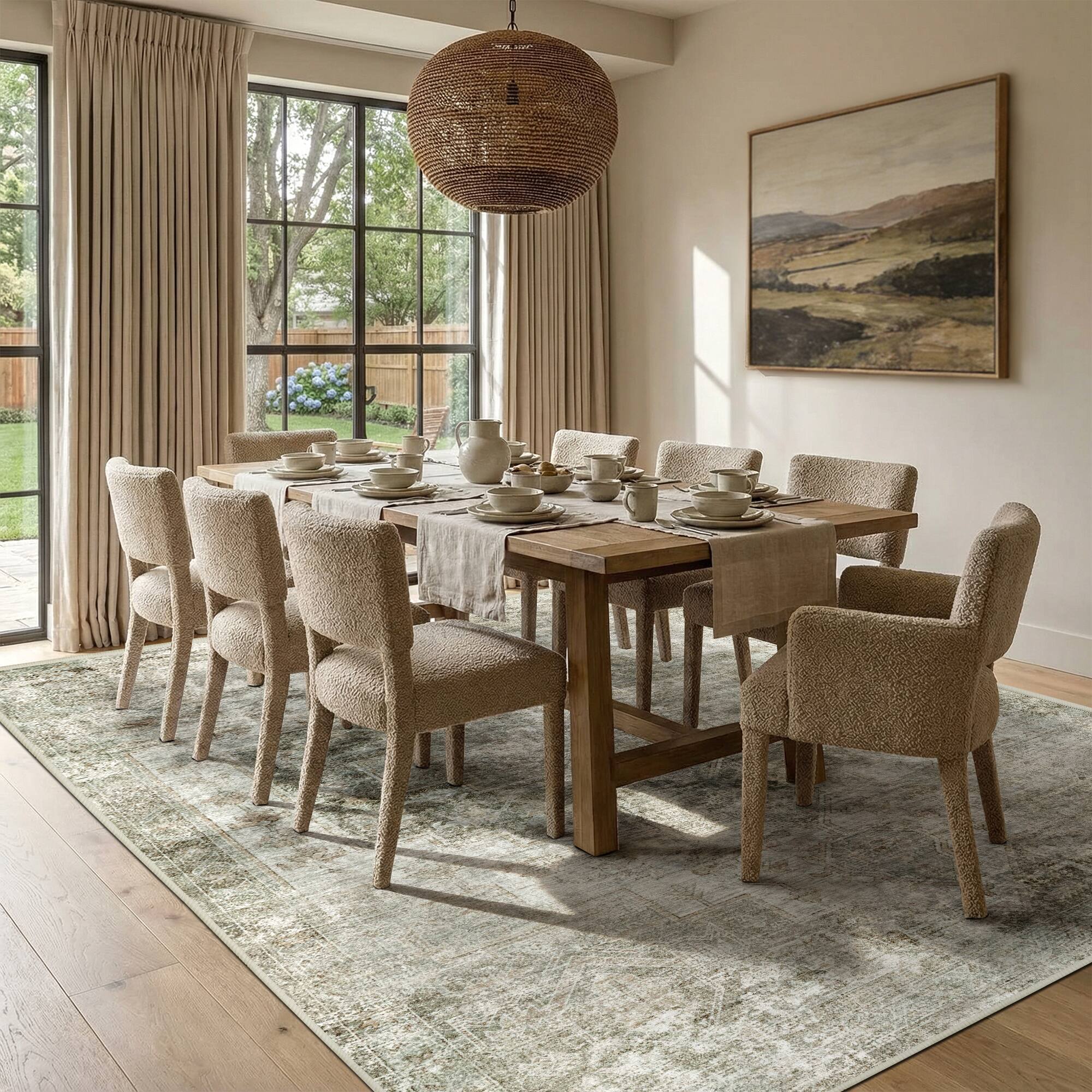 Alt View 2. KERDOM - 5x7 Vintage Boho Medallion Area Rug, Machine Washable, Non Slip Back Low Pile, Large Living Room Bedroom Dining Room Rug - Beige.