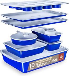 Bakken- Swiss - 10-Piece Nonstick Carbon Steel Bakeware Set, Oven Safe to 450°F, Stackable, Dishwasher & Toxin Free - Blue