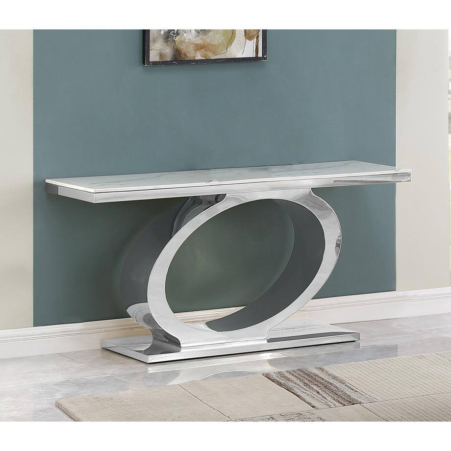 Alt View 1. Best Quality Furniture - White marble top console table with silve base - White.