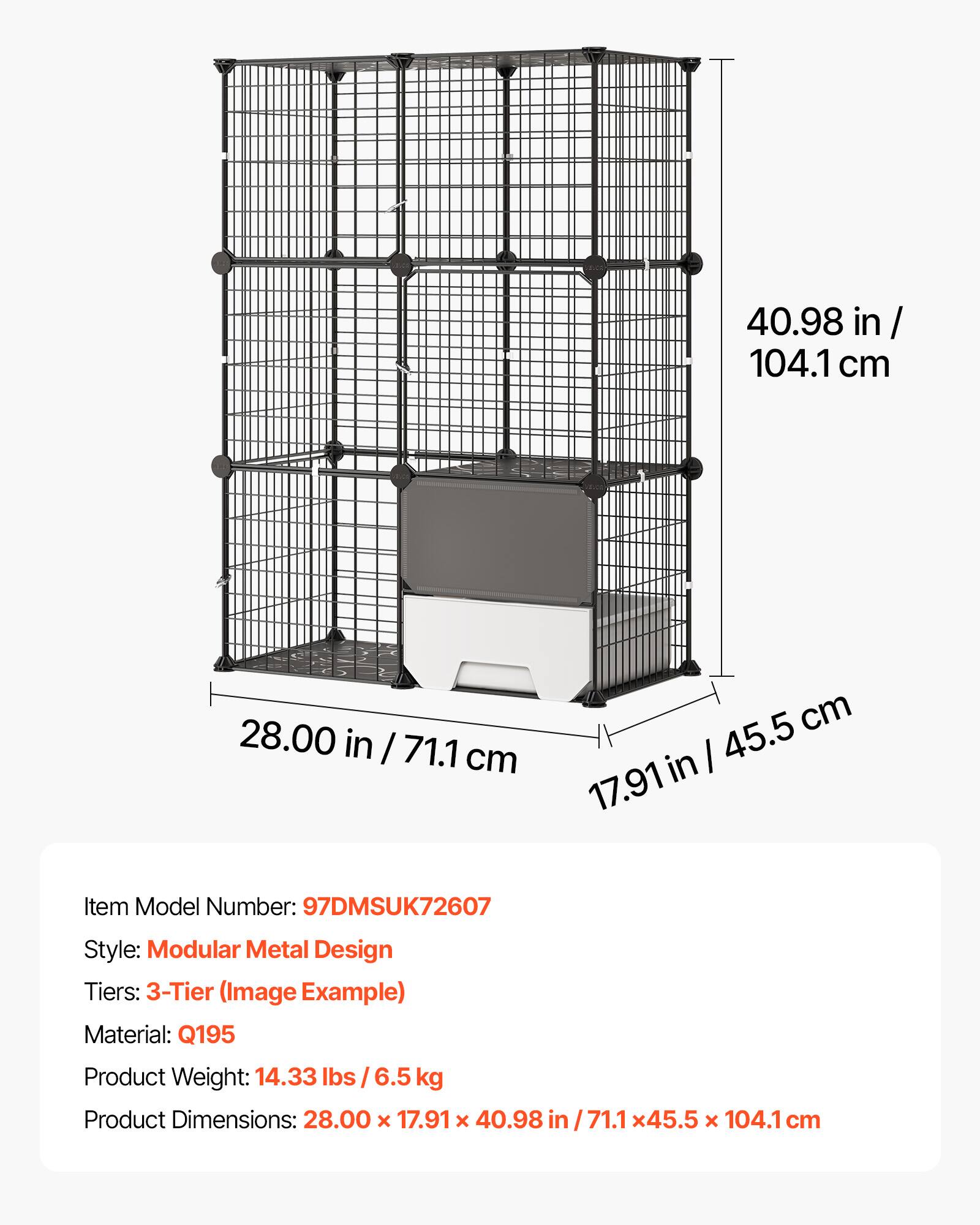 40.98 in / 104.1 cm  
28.00 in / 71.1 cm  
17.91 in / 45.5 cm  

Item Model Number: 97DMSUK72607  
Style: Modular Metal Design  
Tiers: 3-Tier (Image Example)  
Material: Q195  
Product Weight: 14.33 lbs / 6.5 kg  
Product Dimensions: 28.00 x 17.91 x 40.98 in / 71.1 x 45.5 x 104.1 cm
