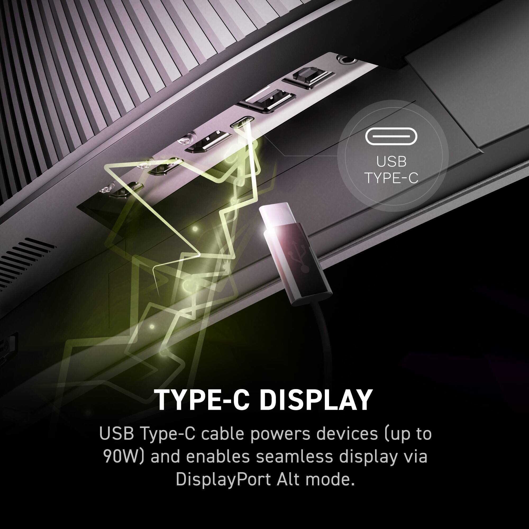 USB Type-C Display: USB Type-C cable powers devices (up to 90W) and enables seamless display via DisplayPort Alt mode.