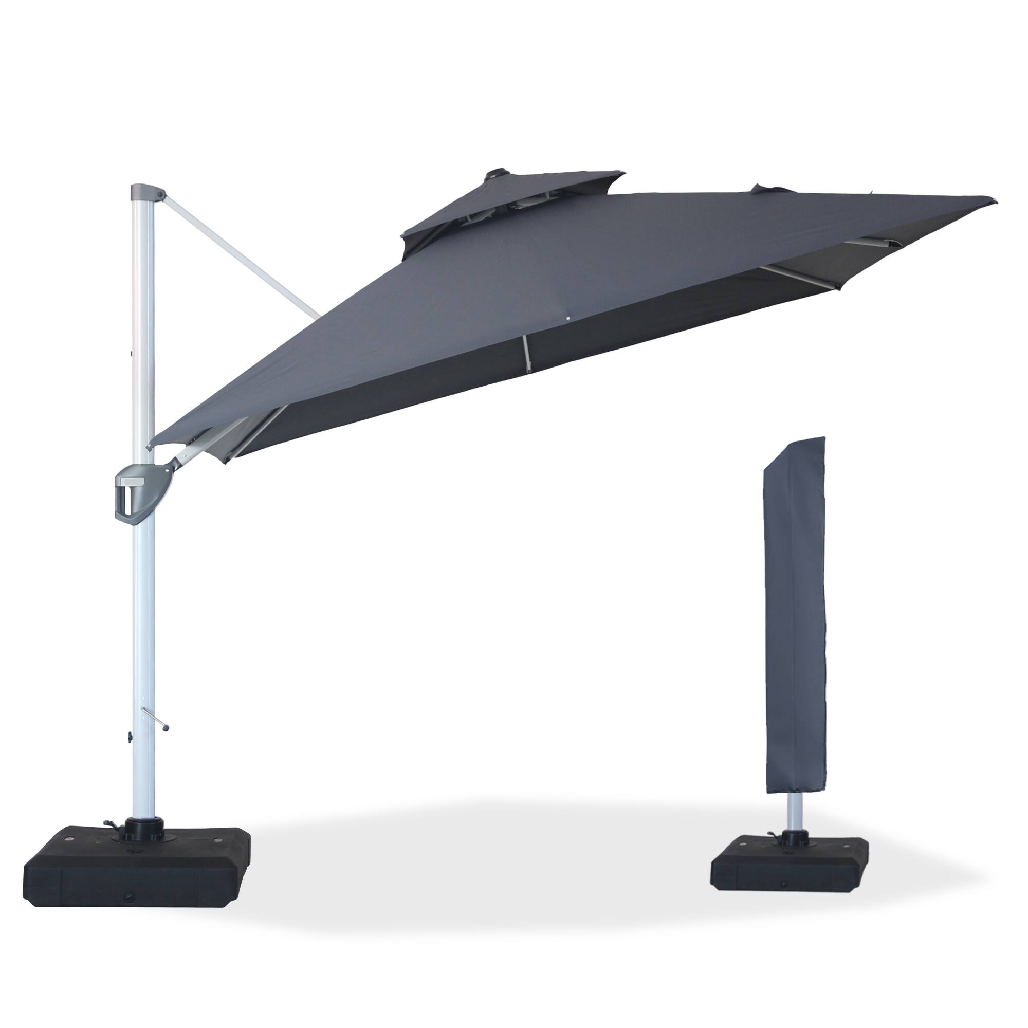 grey square patio umbrella PURPLE LEAF Market 6.5' x 6.5' Dual Tilt Gray 8 Ribs Introducing the Grande Square Cantilever Umbrella Cantilever Patio Umbrella | Wind