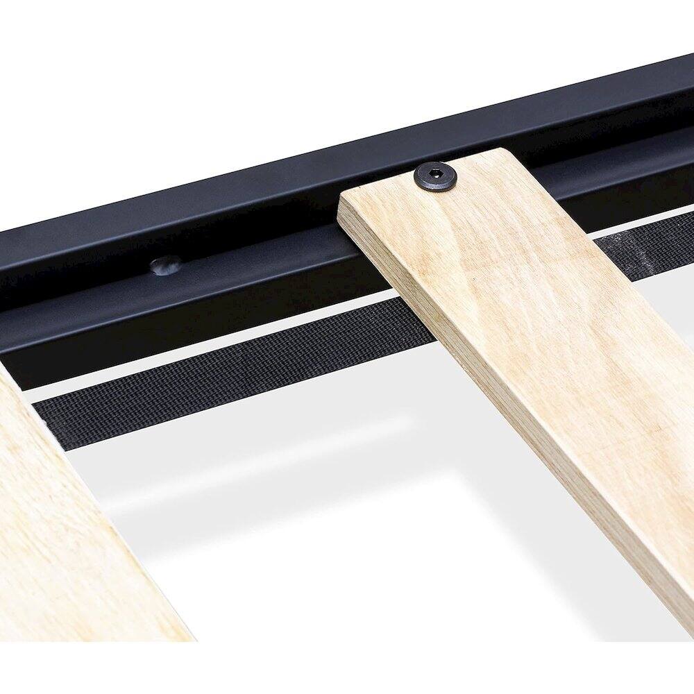 Angle. East West Furniture - Wilson Queen Frame with 3 Supporting Legs - High-class Bed Frame in Powder Coating Black Color and Weathered Wood - Black.
