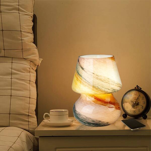 Alt View 2. Crescents Edge - Mushroom-Style Stepless Dimmable Glass Table Lamp - Multi colored.