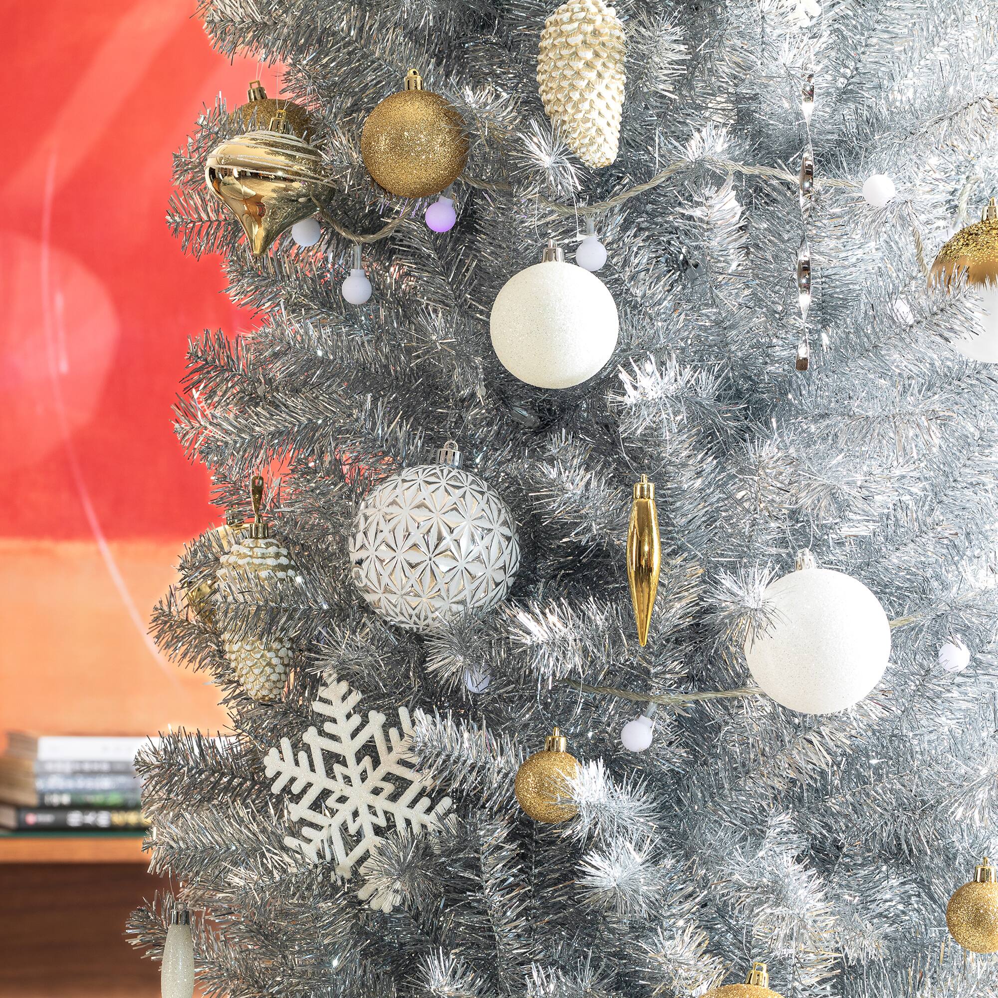 Alt View 9. Glitzhome - 7.5ft Pencil Tinsel Artificial Christmas Tree - White.