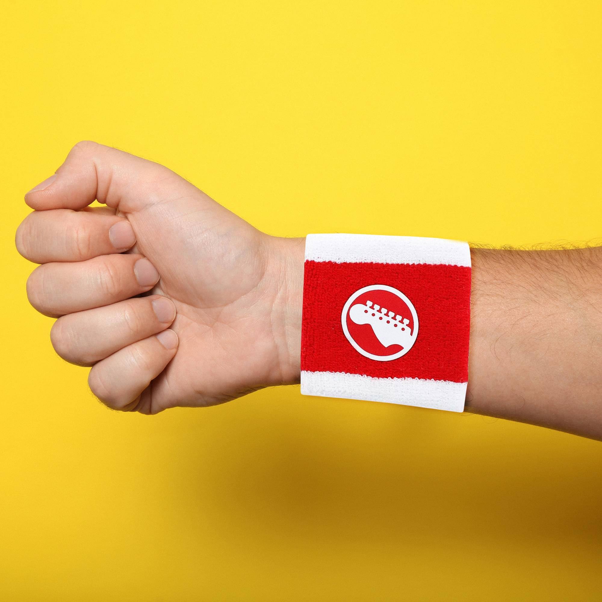 Alt View 1. Crowded Coop - Scott Pilgrim Red & White Guitar Athletic Wristband - Red/White.
