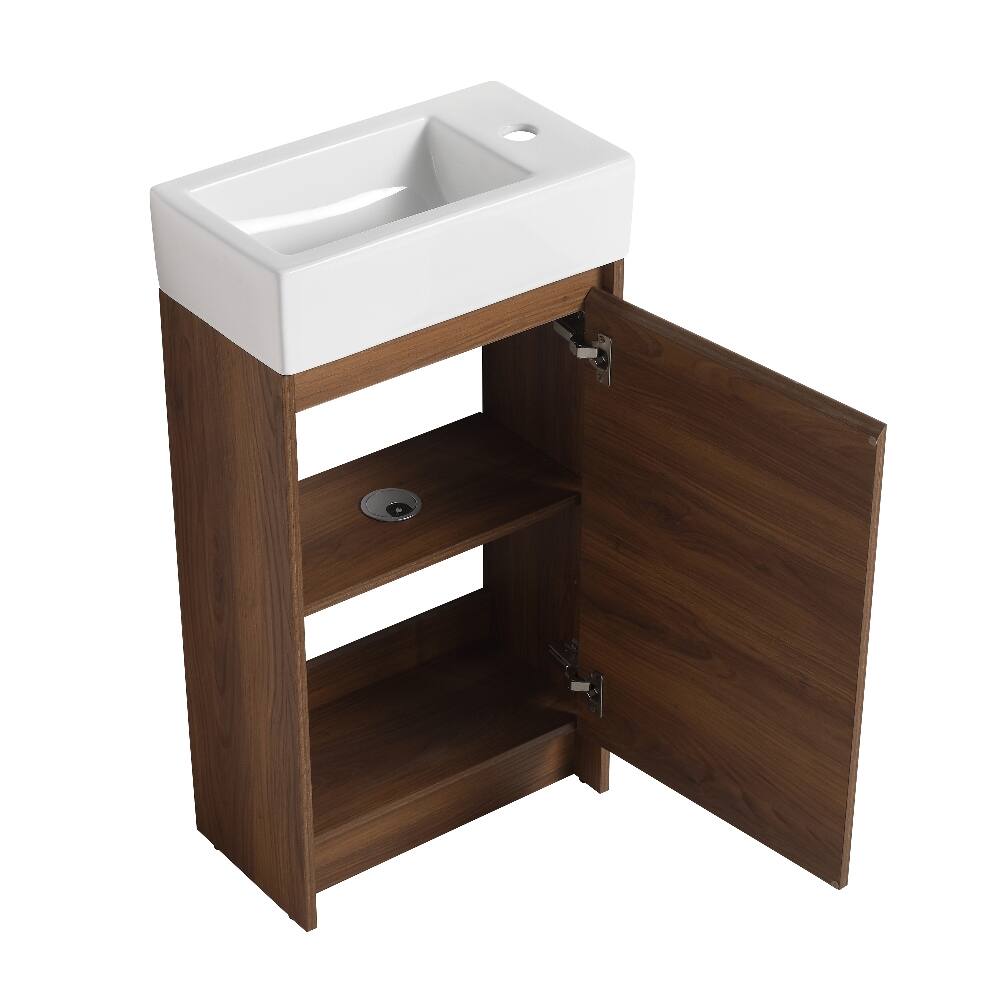 Alt View 6. Loheer - Loheer 18 Inch Freestanding Bathroom Vanity with Single Sink, Brown Ebony, Plywood Base - Brown Ebony.