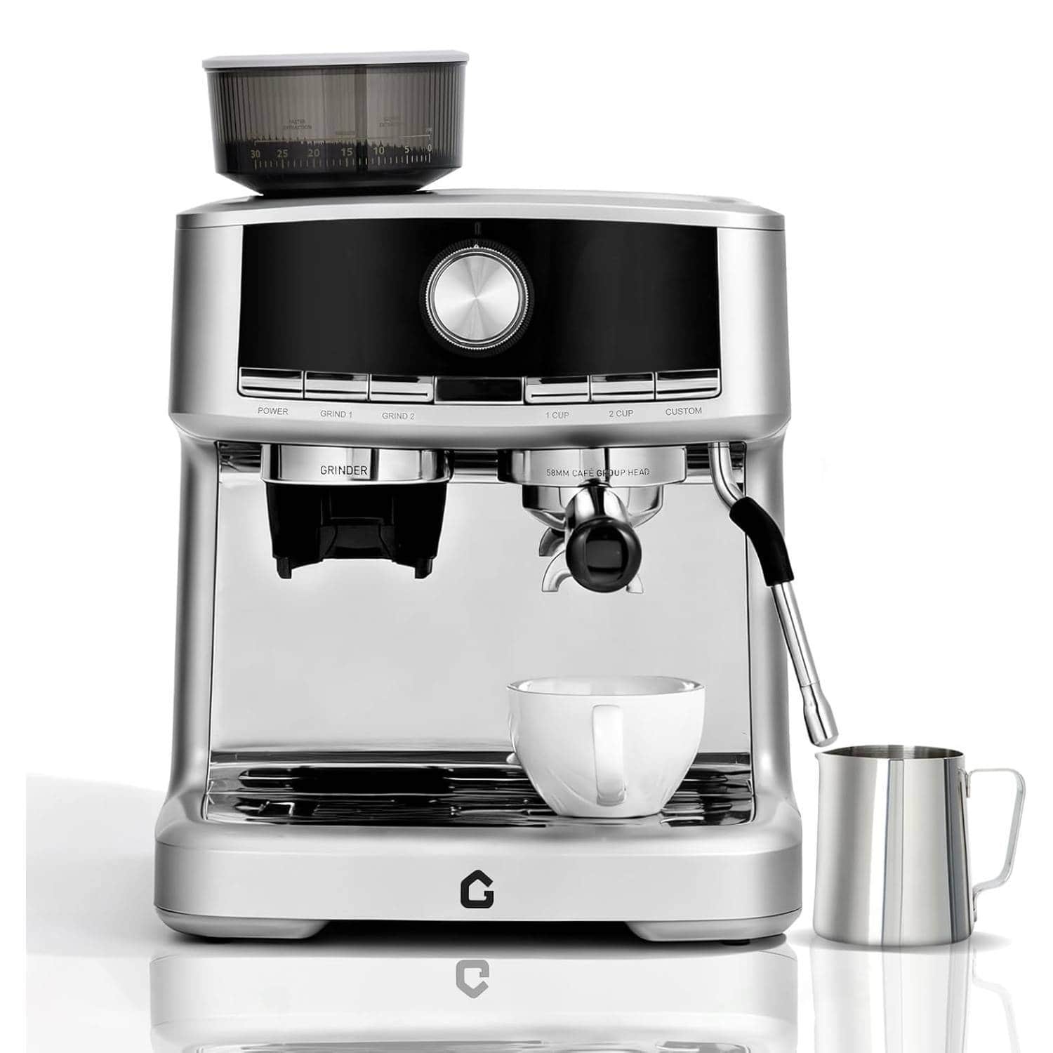Acekool - 20 Bar Pressure Stainless Steel Semi-Automatic Espresso Coffee Machine with Grinder - Silver