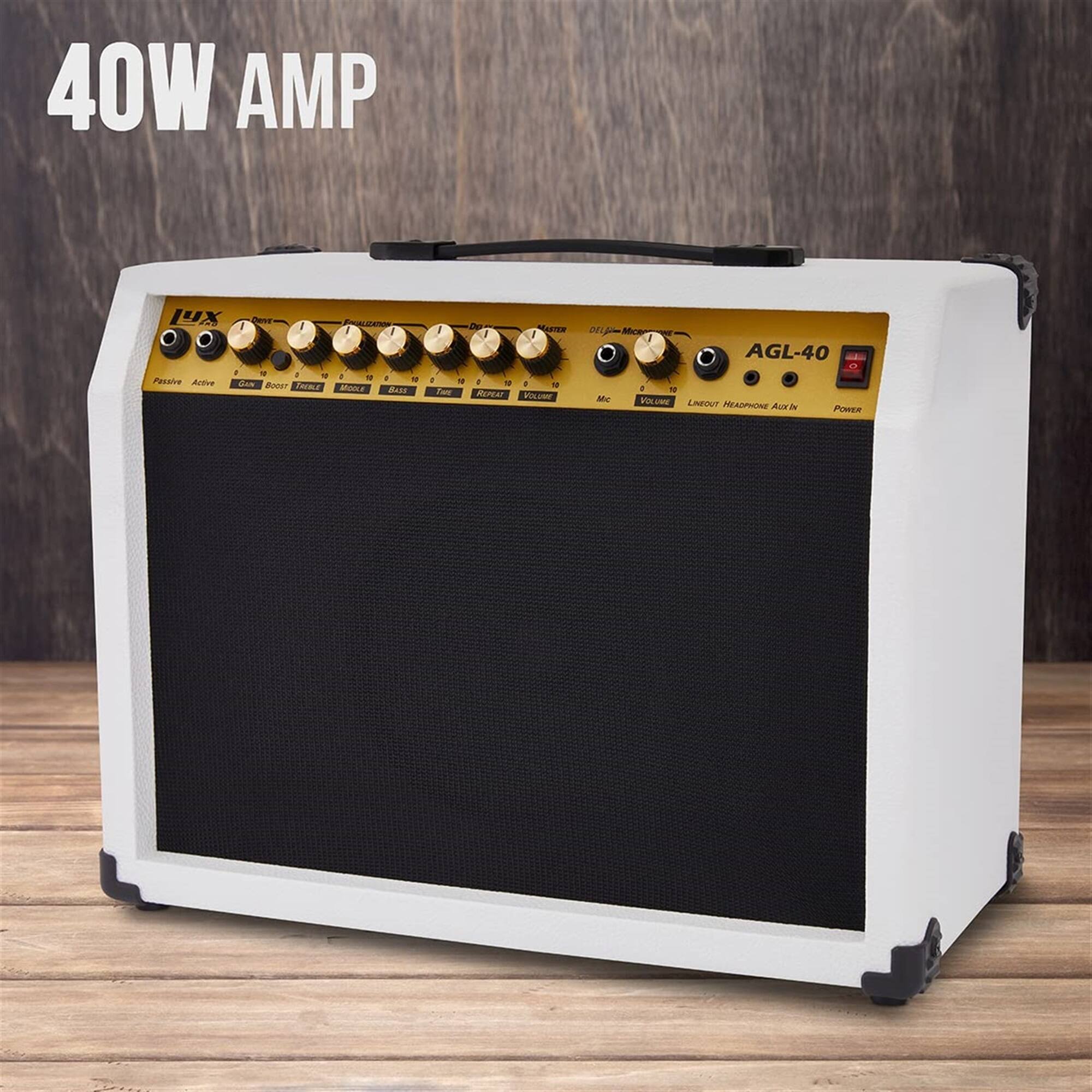 40W AMP

LUX

AGL-40

Passive Active

GAIN BOOST TONE

BASS MIDDLE TREBLE

VOLUME

LIMITER HEADPHONE AUX IN

POWER
