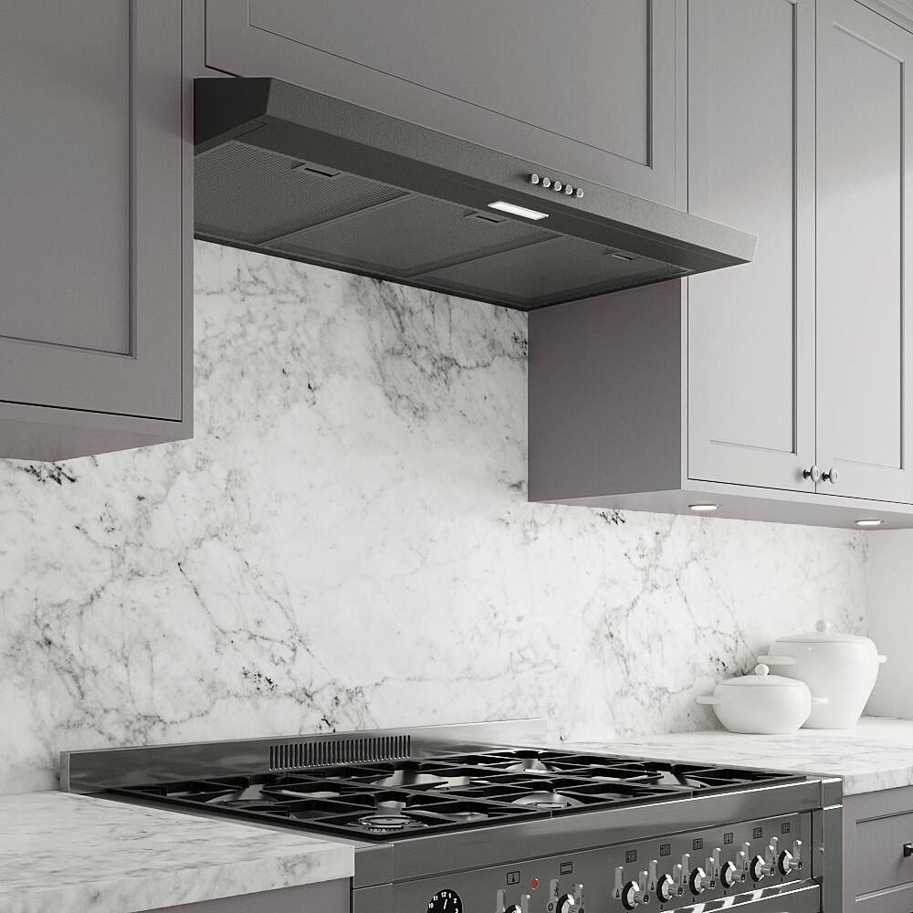 Back. Streamline - 36 in. Cosenza Ductless Undermount 80 CFM Range Hood, Mesh Filters, Push Button Control, LED Light - Grit Black.