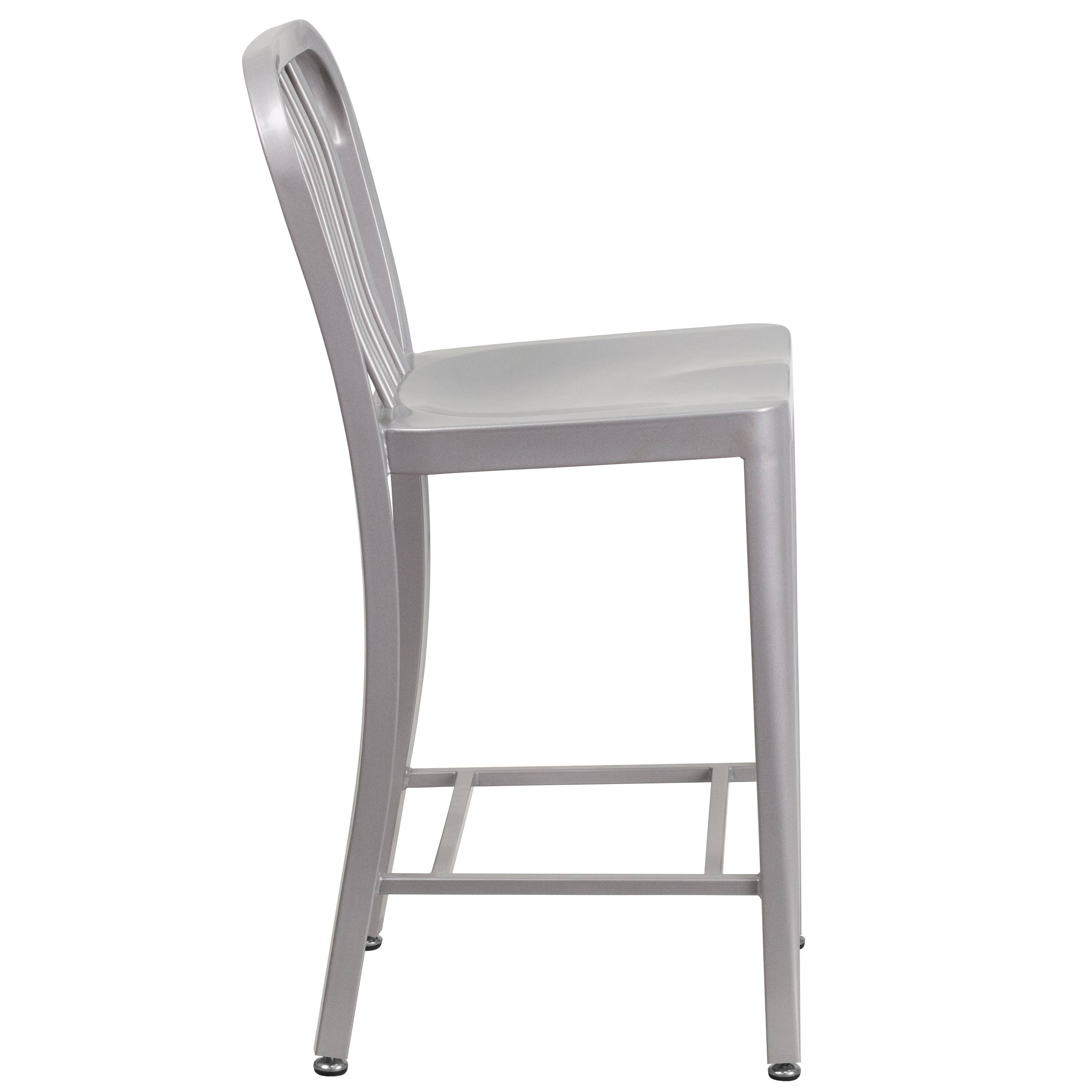 Alt View 16. Alamont Home - Gael 24" High Silver Metal Indoor-Outdoor Counter Height Stool w/ Vertical Slat Back - Silver.