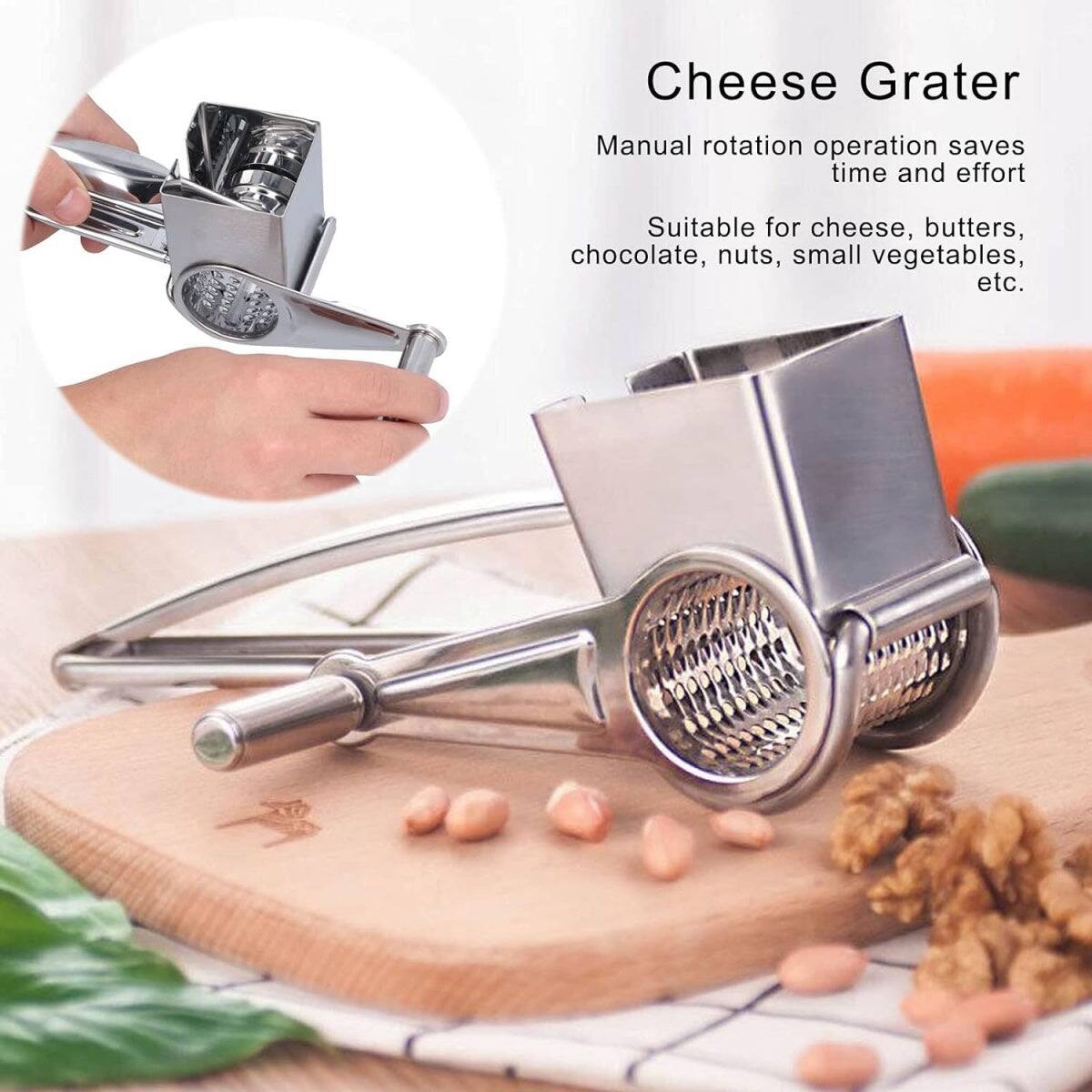 Cheese Grater  
Manual rotation operation saves time and effort  
Suitable for cheese, butters, chocolate, nuts, small vegetables, etc.