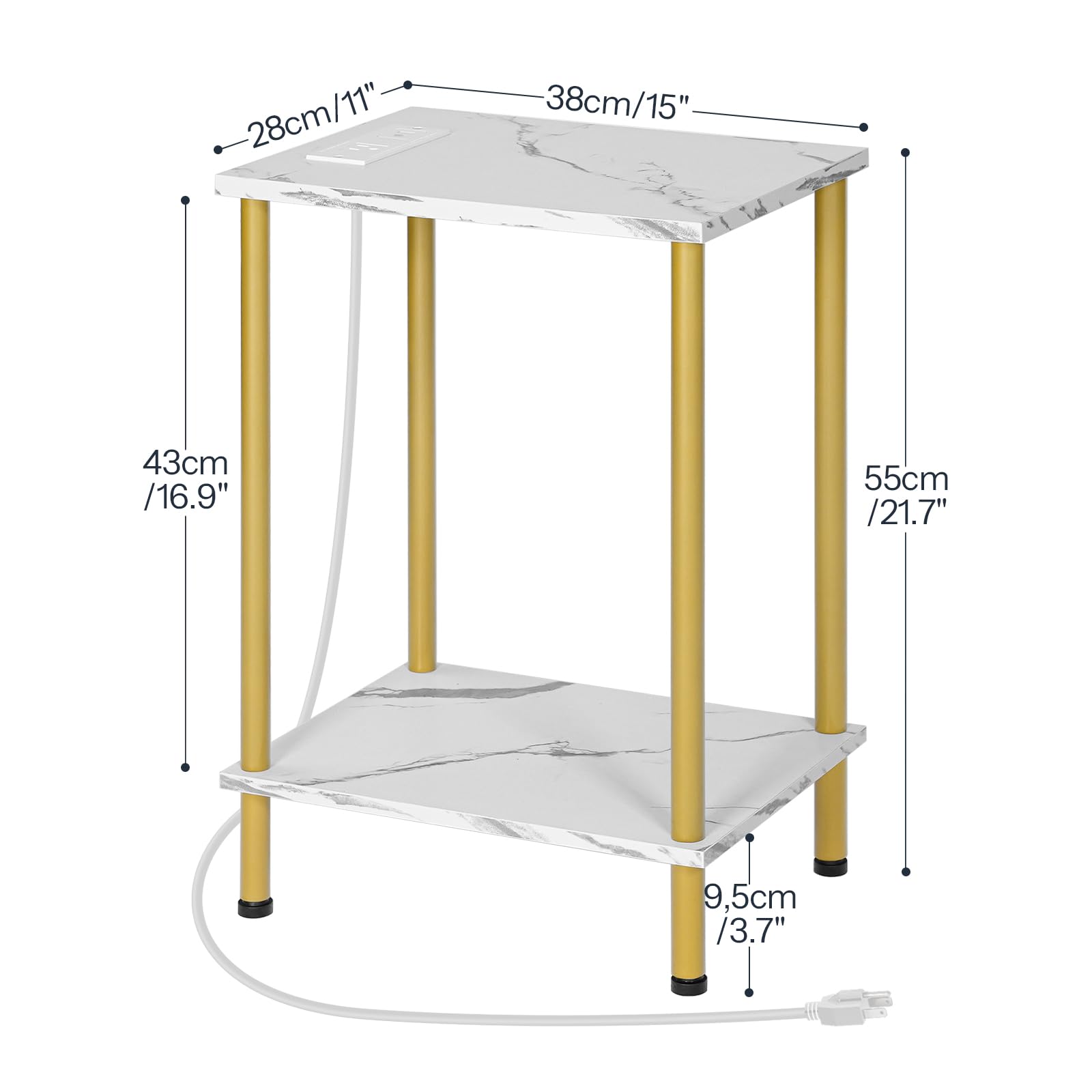 28cm/11"  
38cm/15"  
43cm/16.9"  
55cm/21.7"  
9.5cm/3.7"