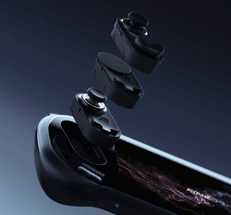 Back. Ayaneo - AYANEO 3 7" OLED Touchscreen Modular Gaming Handheld PC, AMD Ryzen AI 9 HX370 Processor, 32GB LPDDR5X RAM, 1TB NVMe - Black.