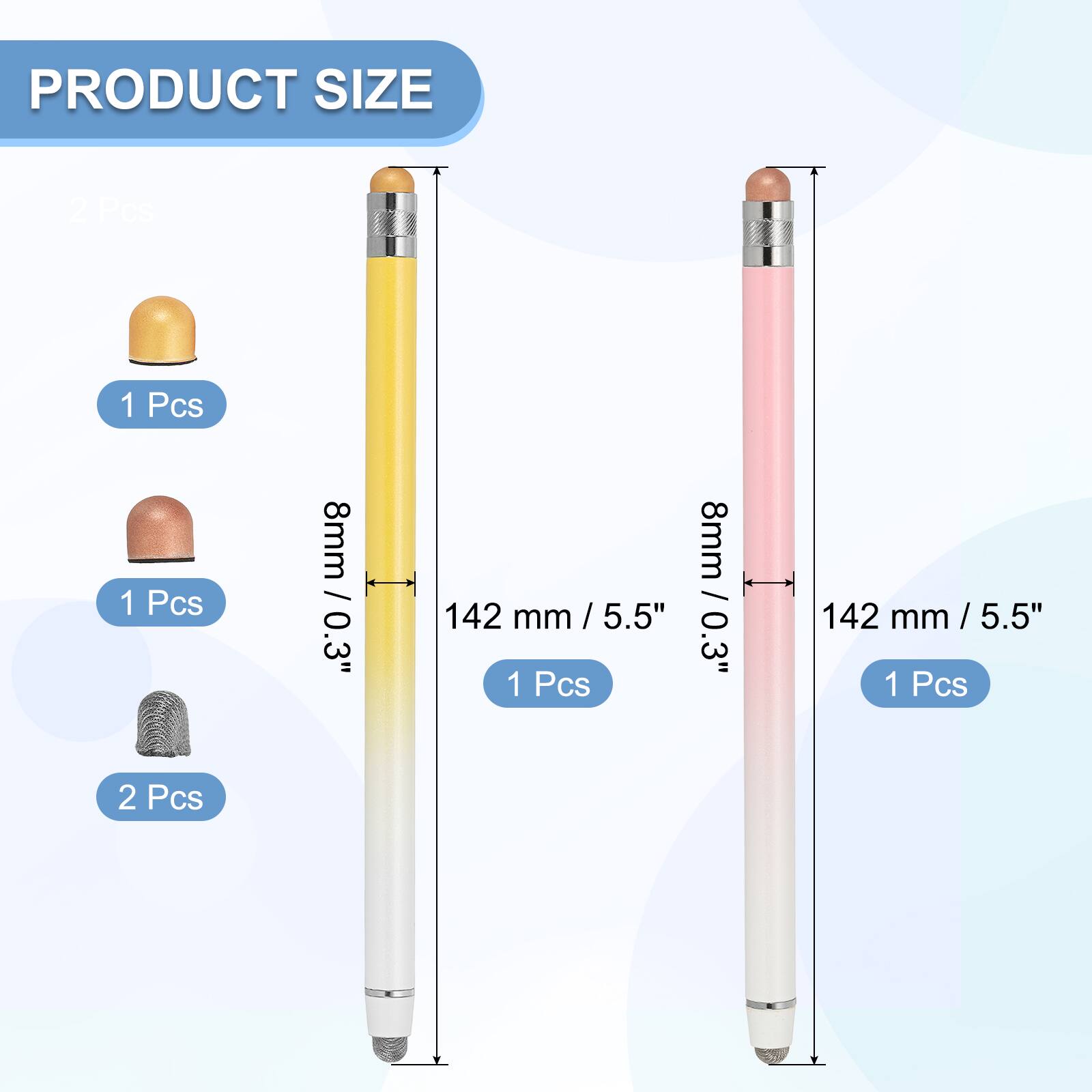 PRODUCT SIZE

- 1 Pcs: 8mm / 0.3"
- 1 Pcs: 142 mm / 5.5"
- 2 Pcs