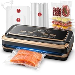 Teendow - Vacuum Sealer Machine, 230W Dry Moist Damp 3 Food Modes Vacuum Sealer, Pulse Manual Vacuum, Double Seal, External Canist - Black