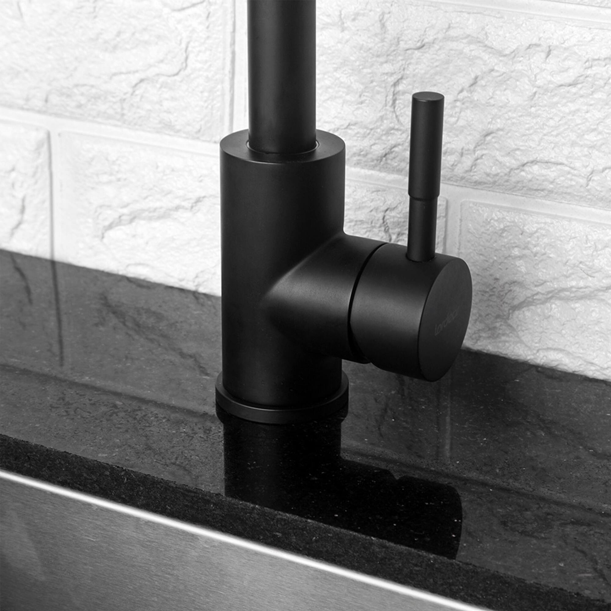 Back. Siljoy - Kitchen Sink Faucet with Single Handles, Black - Matte Black.