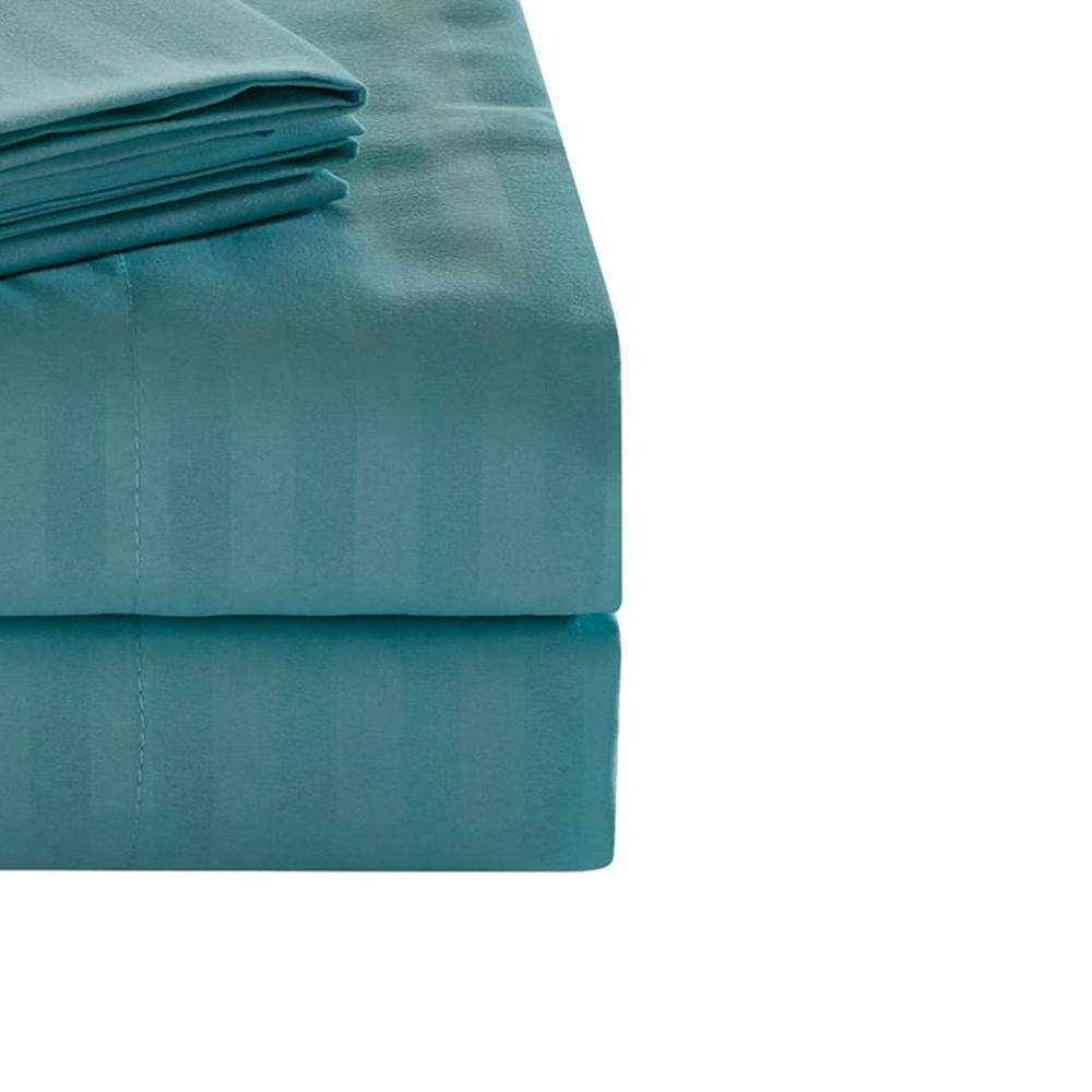 Alt View 1. Plazatex - Embossed 1800 Series Wrinkle Resistant Ultra Soft Stripe Premium All Season Bed Sheet Set, Twin, Turquoise - Turquoise.