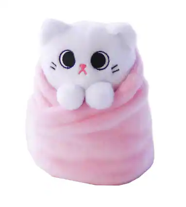 Front. Uncute - Purritos Mochi Plush Kitten in Blanket | 7 Inches - White.