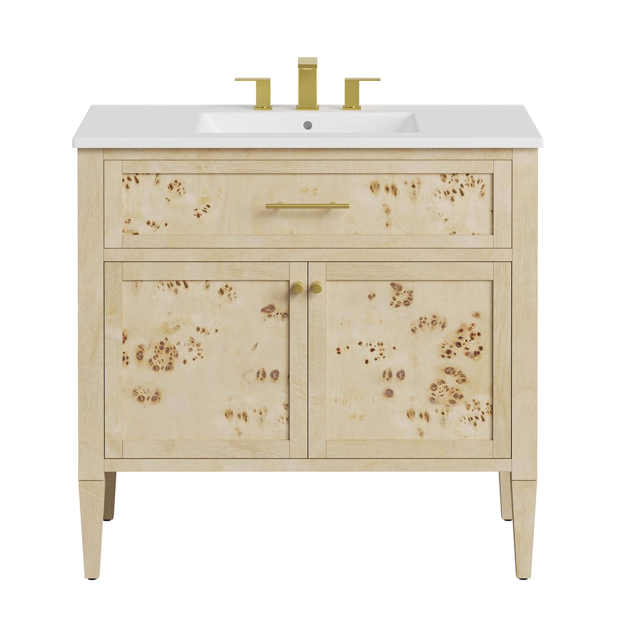 Alt View 4. Modway - Elysian Bathroom Vanity Basin Included by Modway - White Burl.