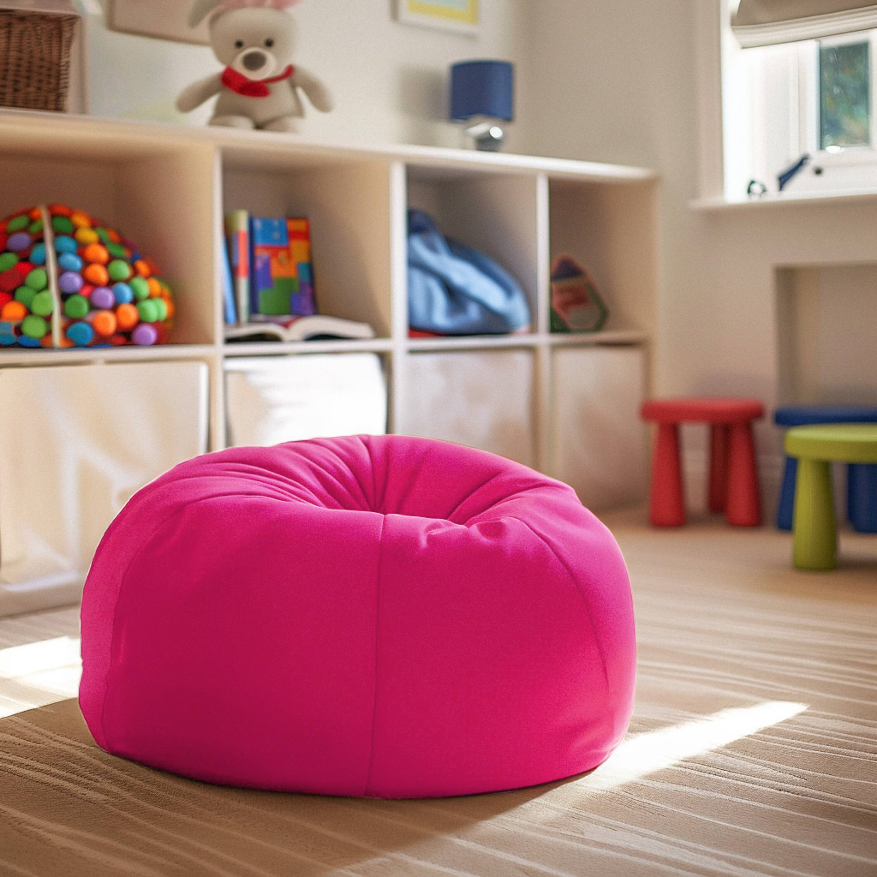 Alt View 1. Emma + Oliver - Small Bean Bag Chair for Kids and Teens - Hot Pink.