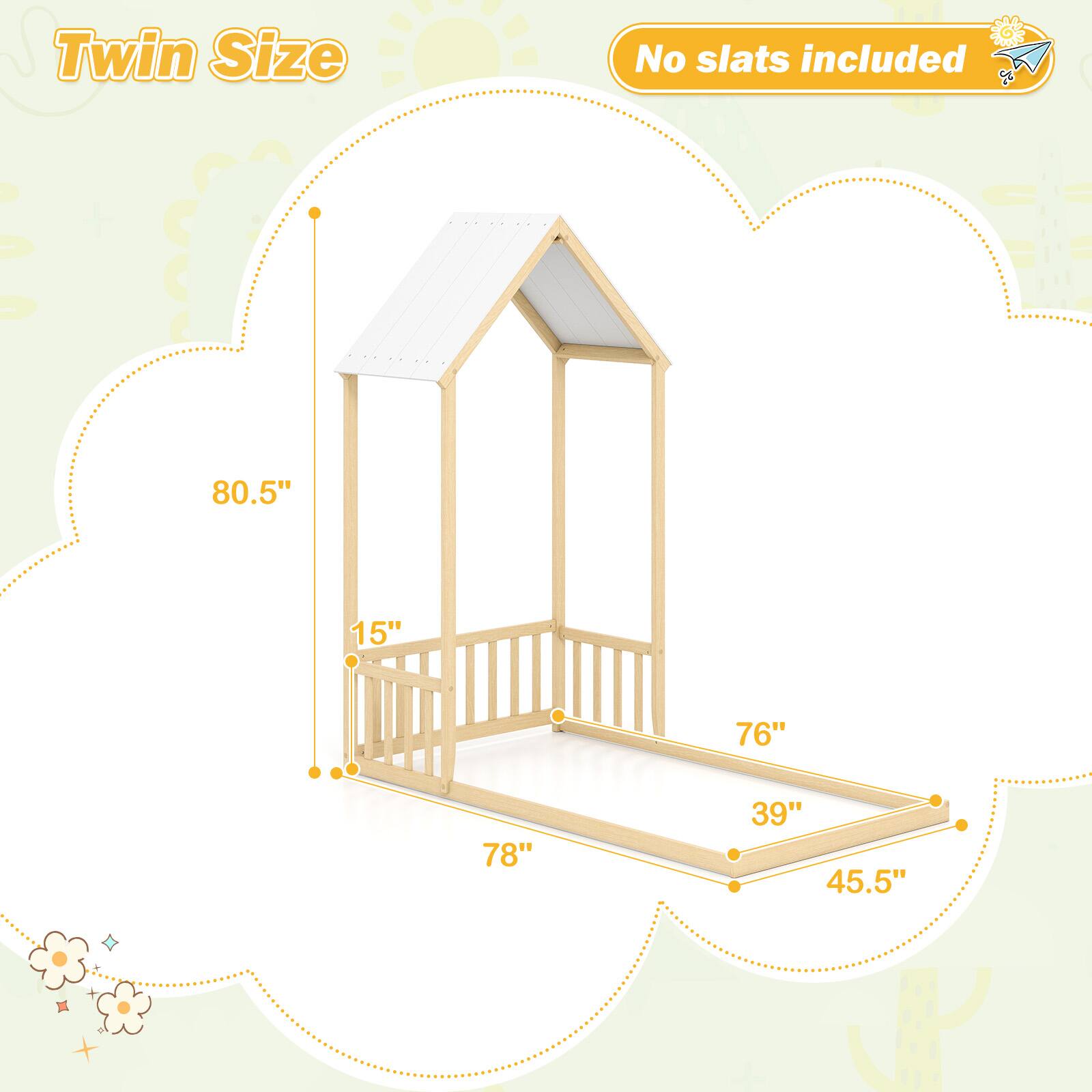 Twin Size  
No slats included  

80.5"  
15"  
76"  
78"  
39"  
45.5"