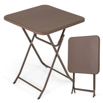 Front. Costway - Costway 23.5" Square Folding Table Indoor Outdoor Foldable Plastic Table - Brown.