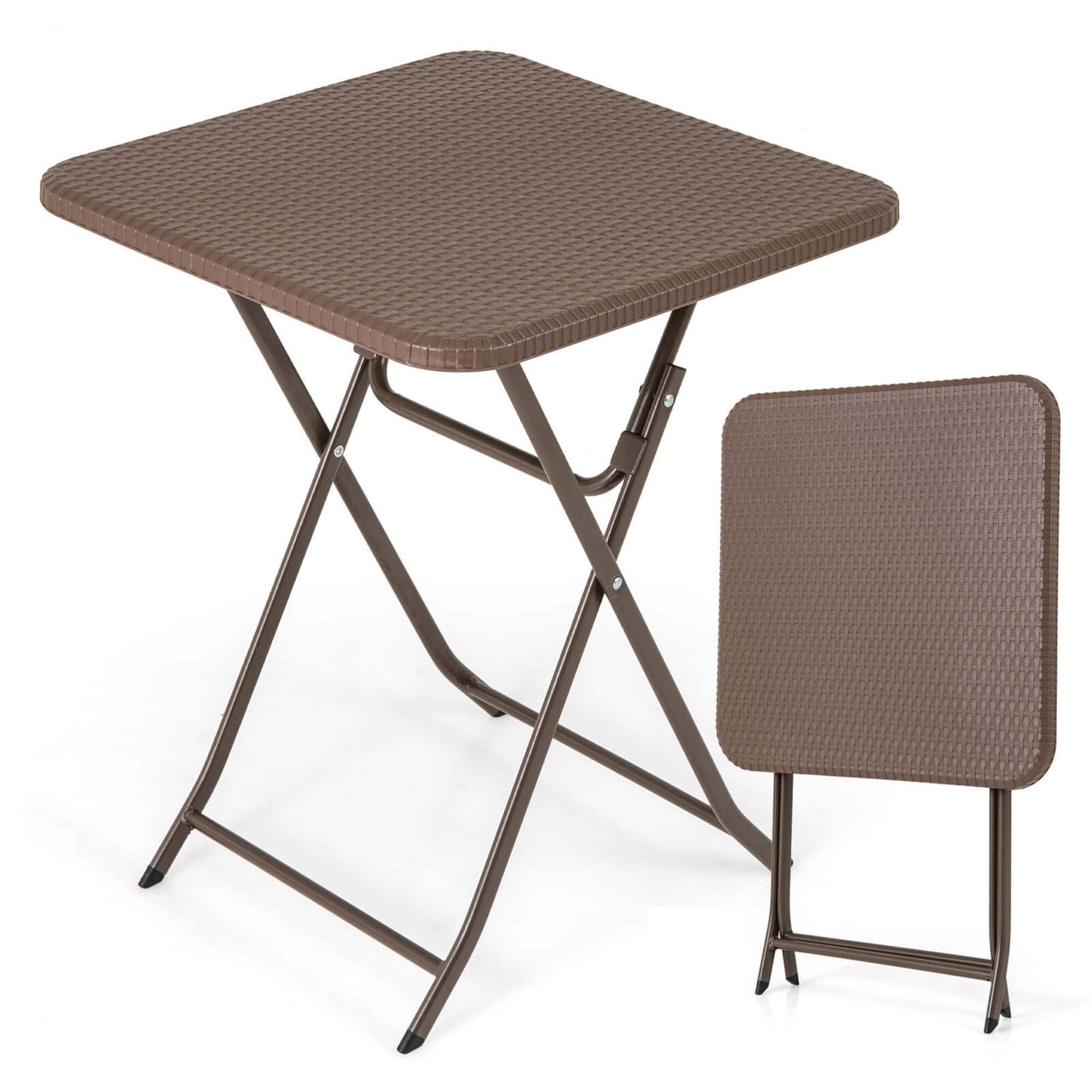Costway - 23.5" Square Folding Table Indoor Outdoor Foldable Plastic Table - Brown
