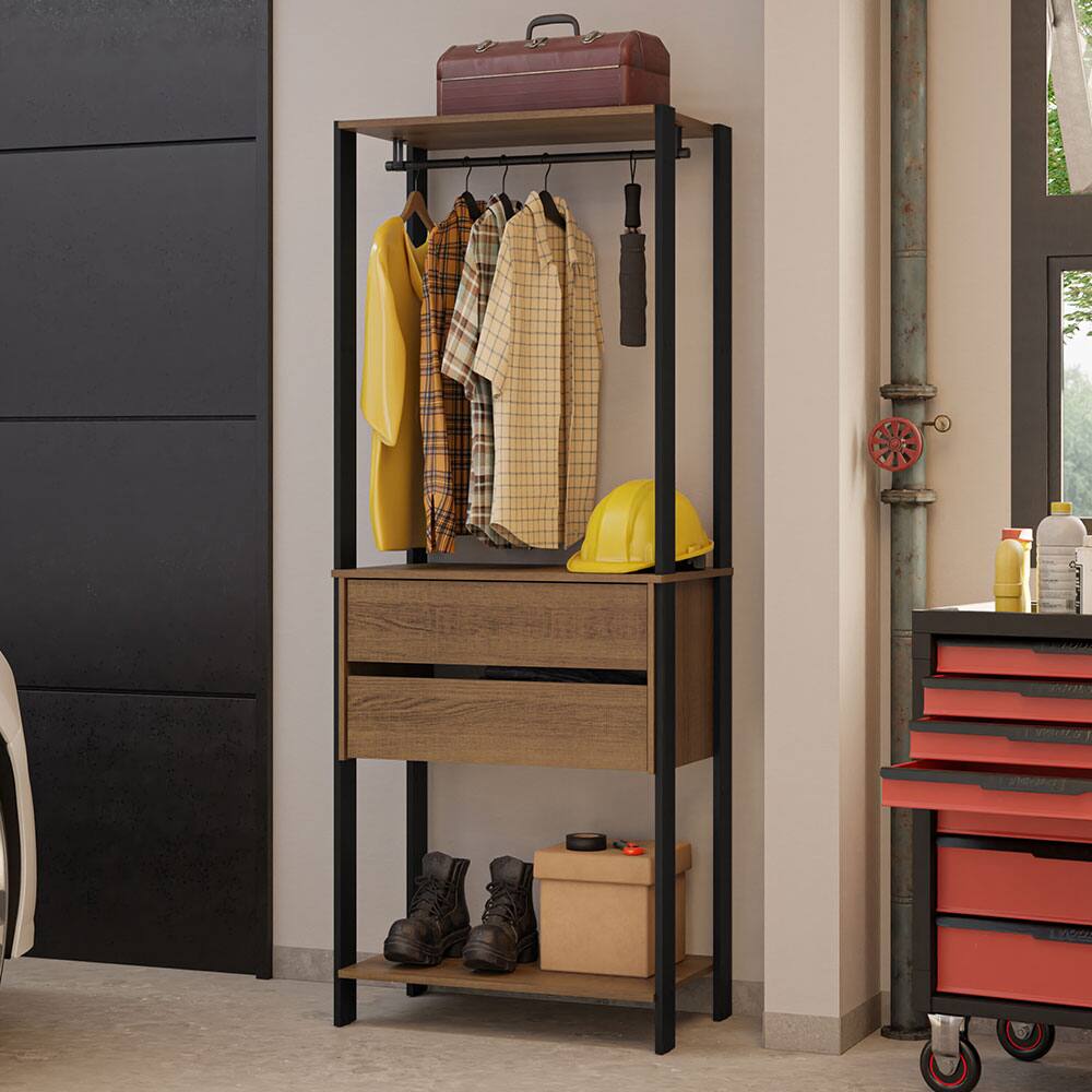 Angle. Madesa - Madesa Garage Storage Rack with 2 Drawers and Hanging Space 27"L Multiuse Organization Cabinet for Tools - Black/Brown - Brown/Black.