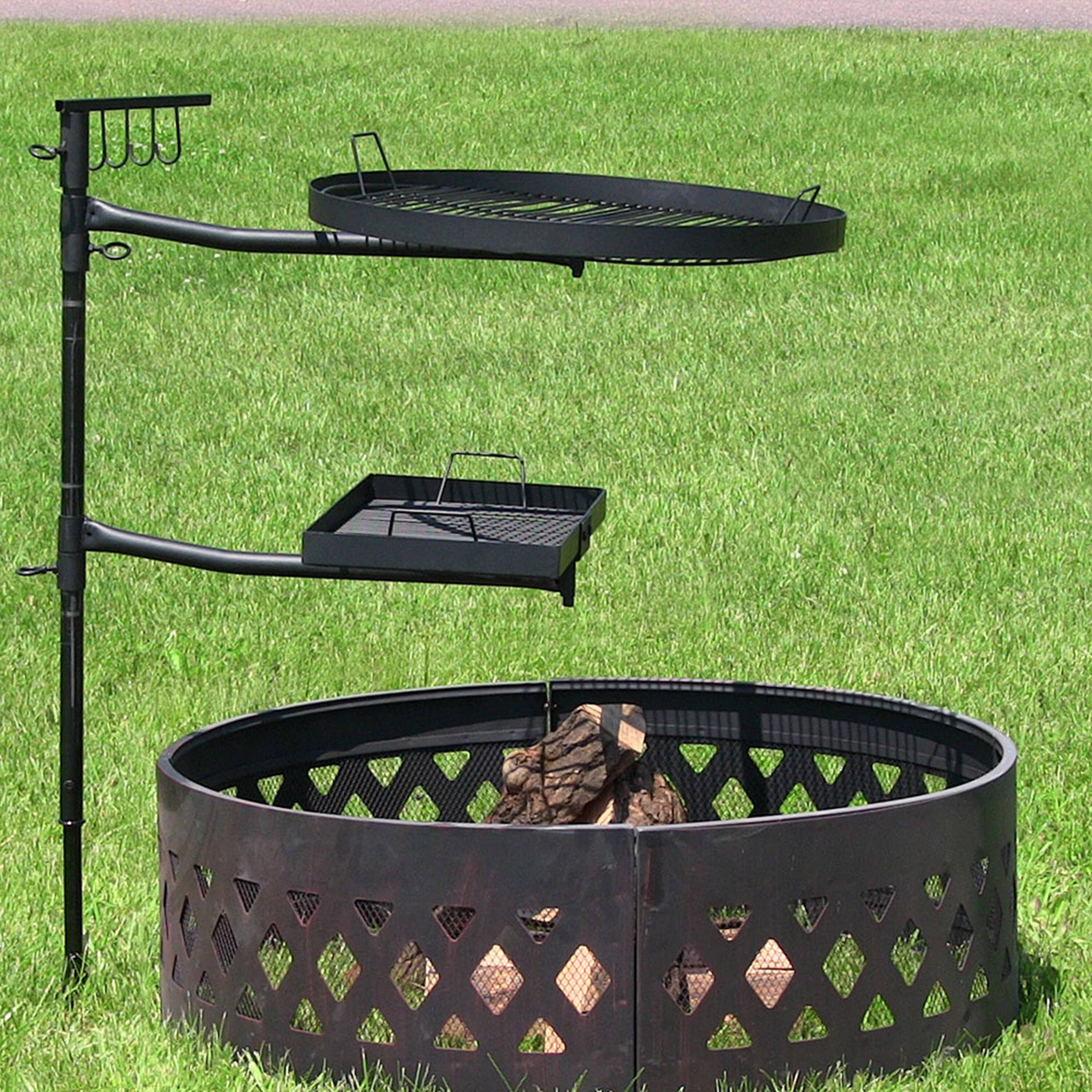 Alt View 4. Sunnydaze - Steel Fire Pit Cooking Grill Swivel Set with Stand/Ground Stake - Black.