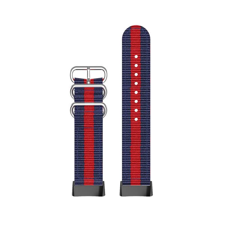 Left. StrapsCo - Military Strap Nylon Watch Band For Fitbit Charge 6 - Navy & Red.
