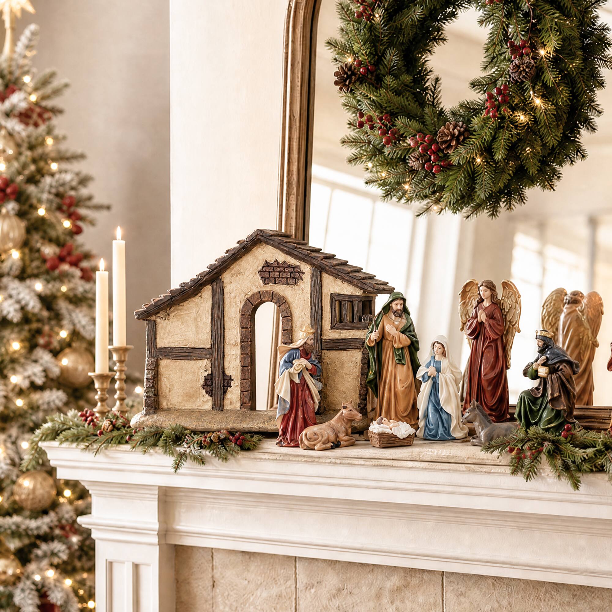 Alt View 4. Glitzhome - 11.5"H Resin Nativity Scene Stable Creche - Multi-Colored.