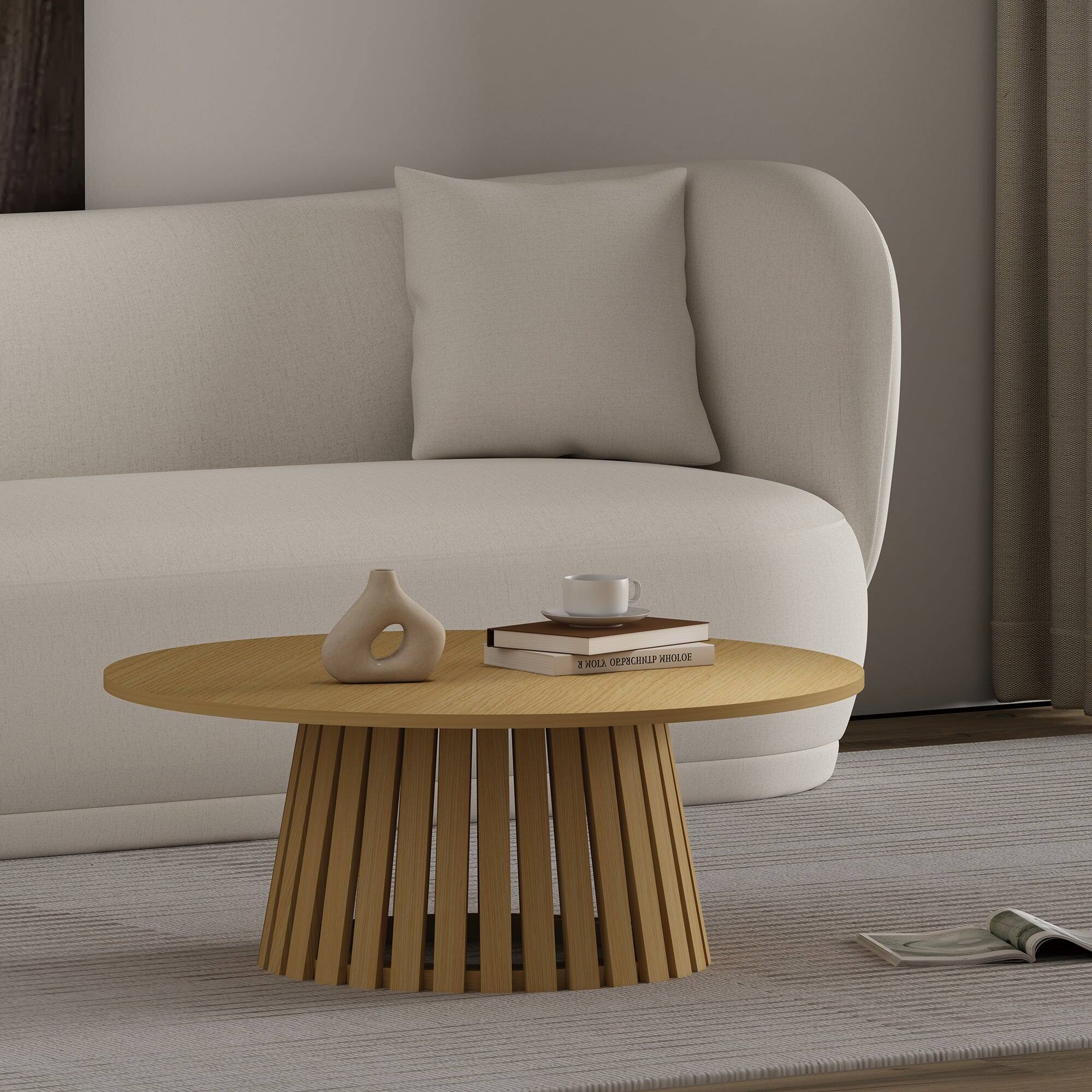 Manhattan Comfort Layla Scandinavian Modern Coffee Table Light Oak ...