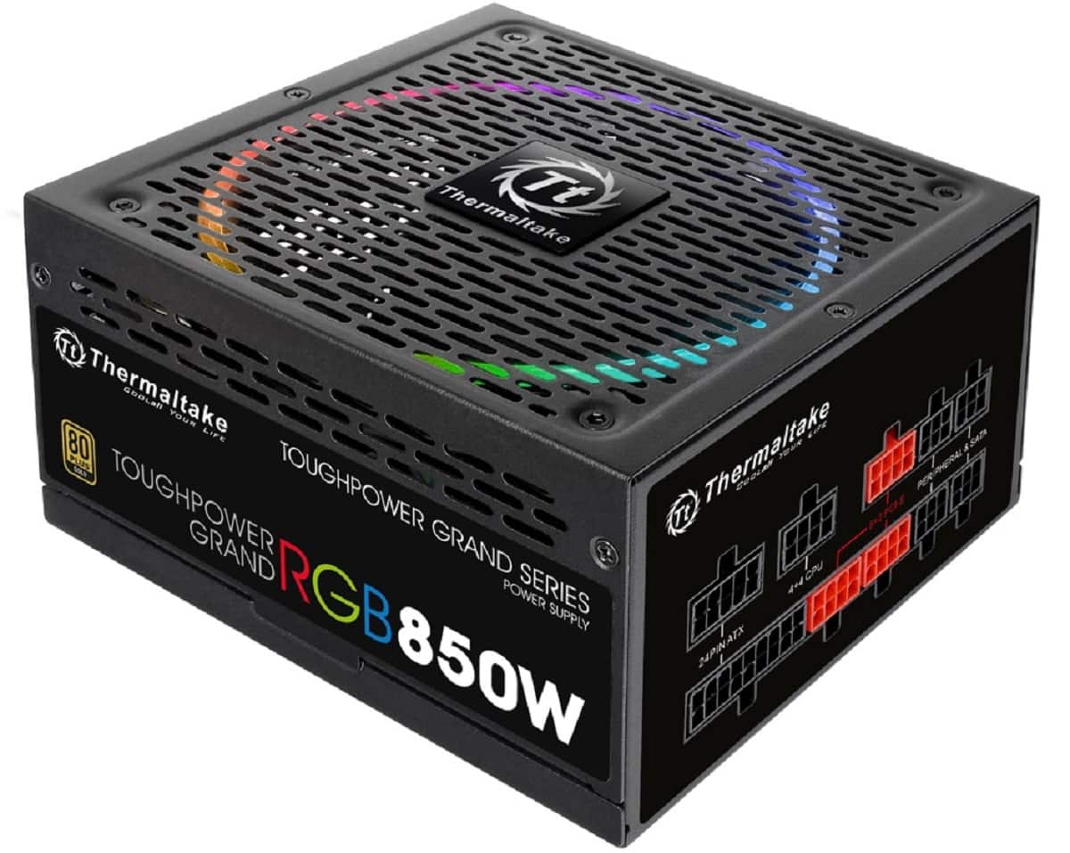 Front. Thermaltake - ToughPower Grand RGB 850W ATX12V 2.4/EPS12V 2.92 80 Plus Gold Modular Power Supply - Black.