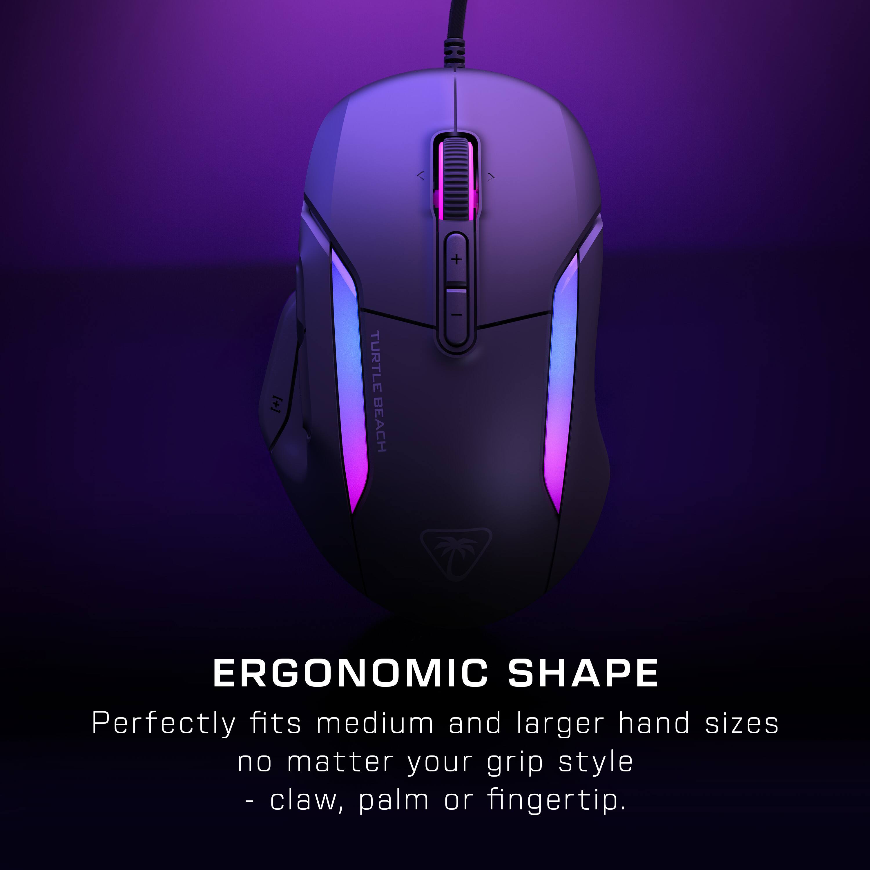 Turtle Beach Ergonomic Shape: Perfectly fits medium and larger hand sizes no matter your grip style - claw, palm or fingertip.
