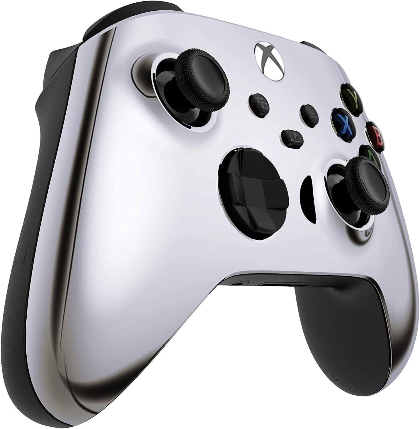 Left. Custom Controllerzz - Custom Wireless Controller for Xbox Series X|S, Xbox One, & PC - Silver Chrome.